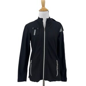 Jamie Sadock Jacket Womens Small Black Full Multi Zip Sleeves Pocket Retro Golf